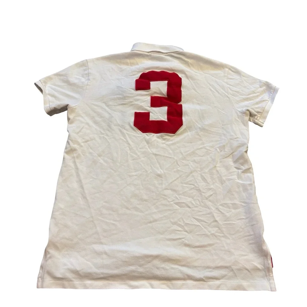 Polo Ralph Lauren Mens White Big Pony LXVII Custom Fit Polo Shirt Size M 3 Patch